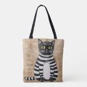Whimsical Striped Cat Art Tote Bag Cute Folk Illus (Achterkant)