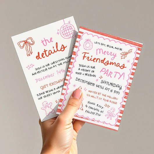 Whimsical Striped Friendsmas Christmas Party Kaart