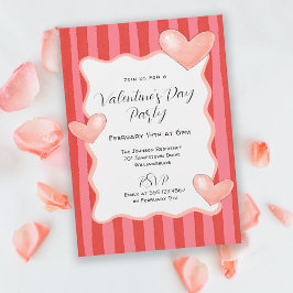 Whimsical Stripes and Hearts Valentines Day Party Kaart