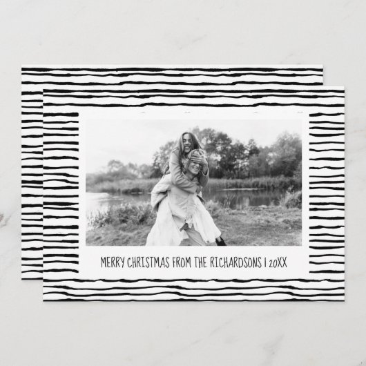 Whimsical Stripes Black White, met kerstmis Feestdagenkaart (Voorkant / Achterkant)