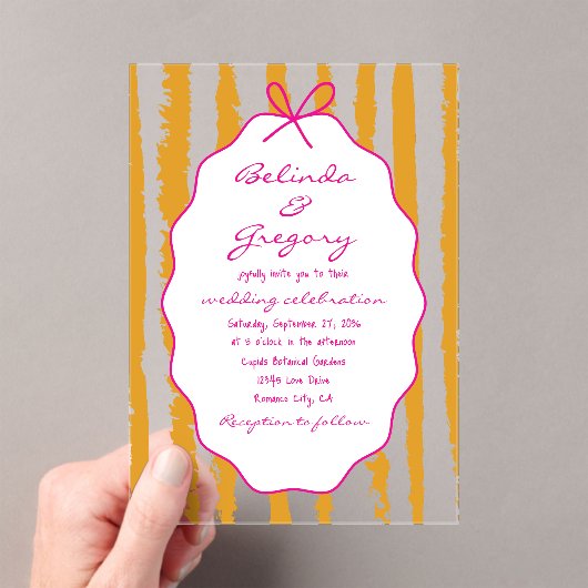 Whimsical Stripes Handwritten Painted Wedding Acryl Uitnodigingen (Insitu (Draagbaar))