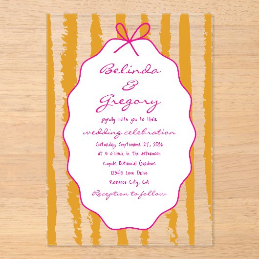 Whimsical Stripes Handwritten Painted Wedding  Acryl Uitnodigingen (Voorkant)
