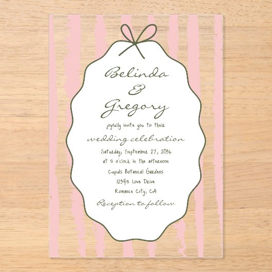 Whimsical Stripes Handwritten Painted Wedding Acryl Uitnodigingen (Voorkant)