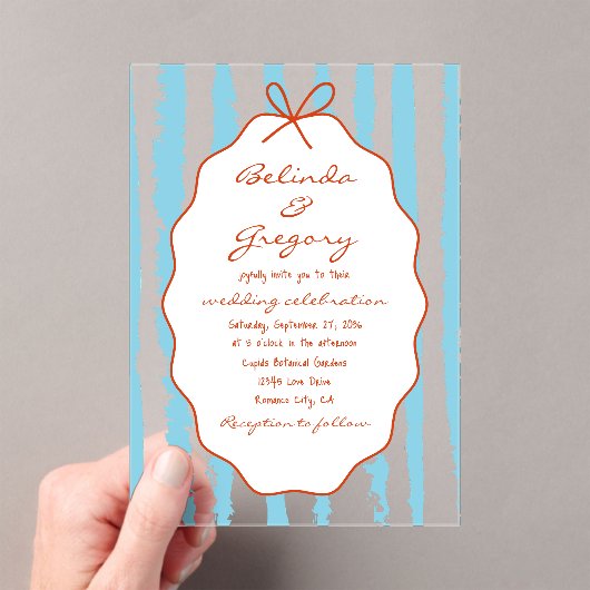Whimsical Stripes Handwritten Painted Wedding  Acryl Uitnodigingen (Insitu (Draagbaar))