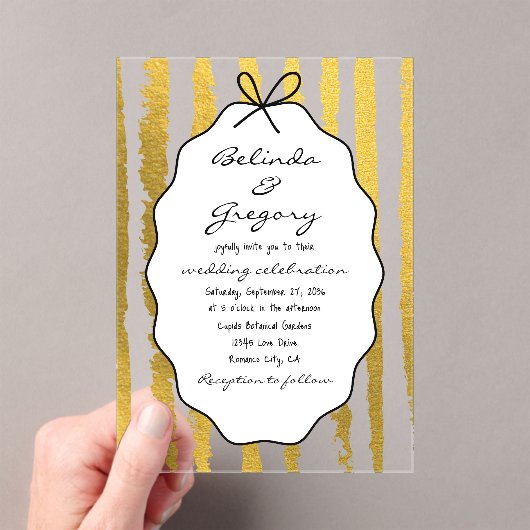 Whimsical Stripes Handwritten Painted Wedding Acryl Uitnodigingen (Insitu (Draagbaar))