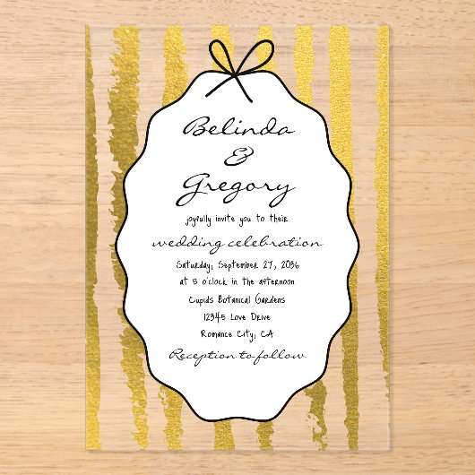 Whimsical Stripes Handwritten Painted Wedding  Acryl Uitnodigingen (Voorkant)