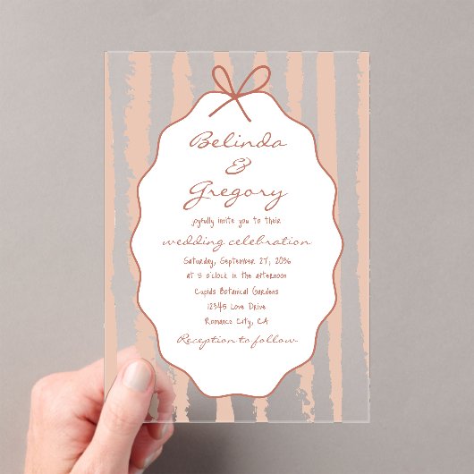 Whimsical Stripes Handwritten Painted Wedding  Acryl Uitnodigingen (Insitu (Draagbaar))