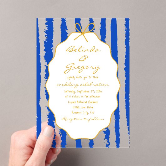 Whimsical Stripes Handwritten Painted Wedding  Acryl Uitnodigingen (Insitu (Draagbaar))