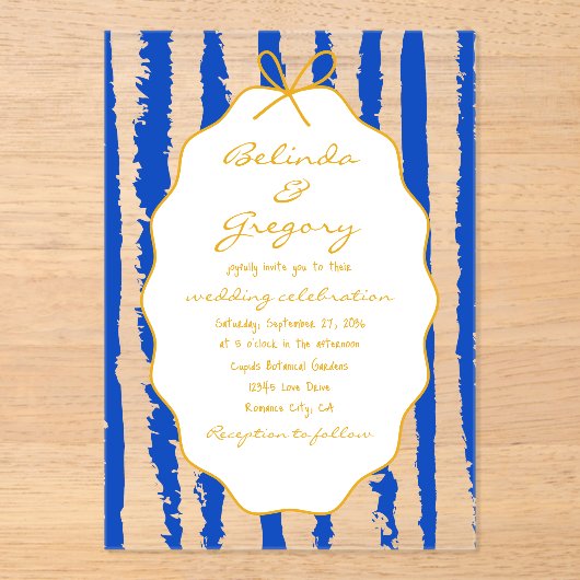 Whimsical Stripes Handwritten Painted Wedding Acryl Uitnodigingen (Voorkant)
