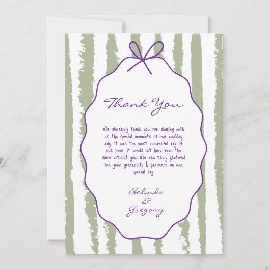 Whimsical Stripes Handwritten Painted Wedding  Bedankkaart (Voorkant)