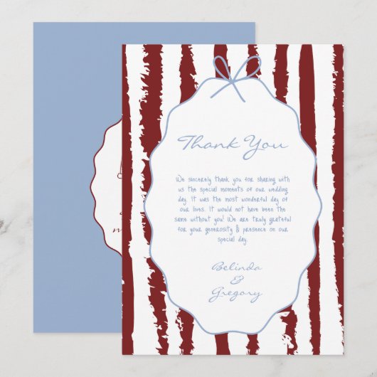 Whimsical Stripes Handwritten Painted Wedding Bedankkaart (Voorkant / Achterkant)