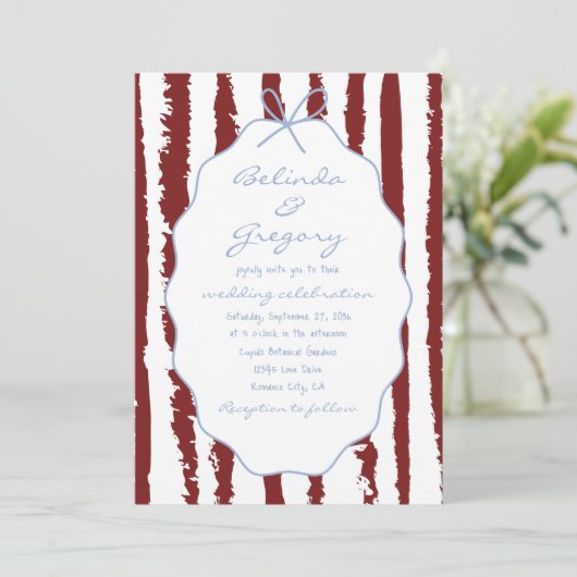 Whimsical Stripes Handwritten Painted Wedding  Kaart (Staand voorkant)