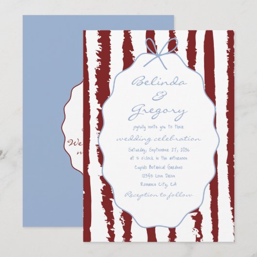Whimsical Stripes Handwritten Painted Wedding  Kaart (Voorkant / Achterkant)