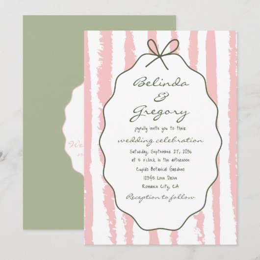 Whimsical Stripes Handwritten Painted Wedding  Kaart (Voorkant / Achterkant)
