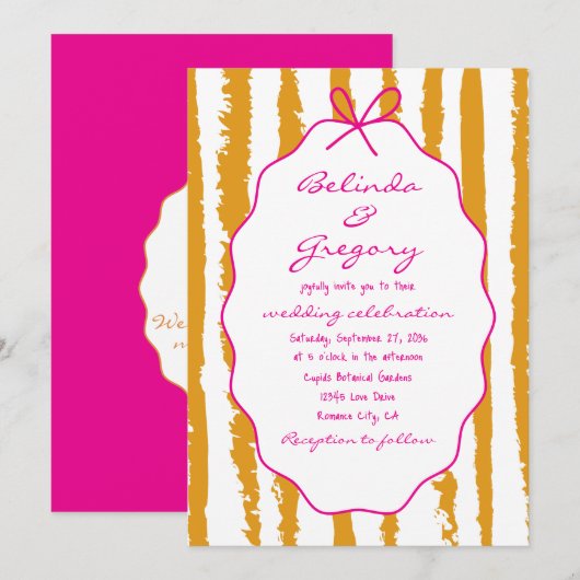 Whimsical Stripes Handwritten Painted Wedding  Kaart (Voorkant / Achterkant)