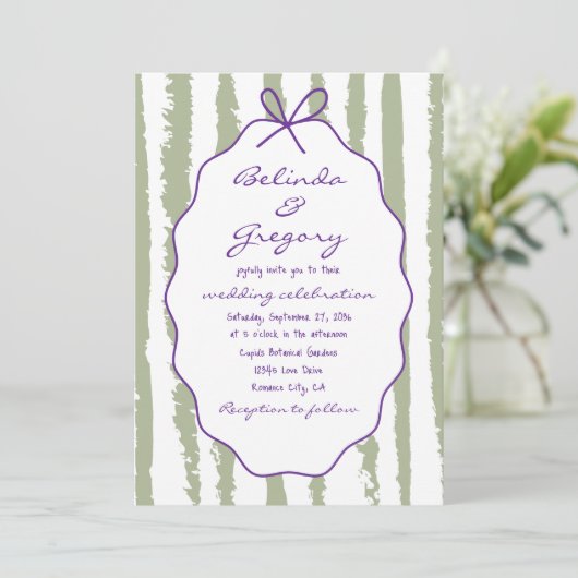 Whimsical Stripes Handwritten Painted Wedding  Kaart (Staand voorkant)