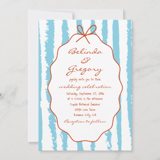 Whimsical Stripes Handwritten Painted Wedding  Kaart (Voorkant)