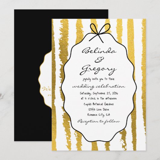 Whimsical Stripes Handwritten Painted Wedding Kaart (Voorkant / Achterkant)