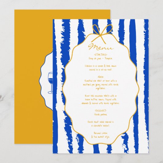 Whimsical Stripes Handwritten Painted Wedding  Menu (Voorkant / Achterkant)