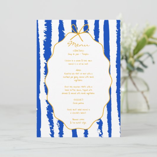 Whimsical Stripes Handwritten Painted Wedding  Menu (Staand voorkant)