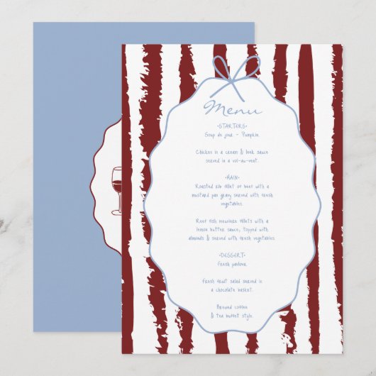 Whimsical Stripes Handwritten Painted Wedding  Menu (Voorkant / Achterkant)