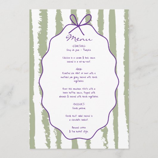 Whimsical Stripes Handwritten Painted Wedding  Menu (Voorkant)
