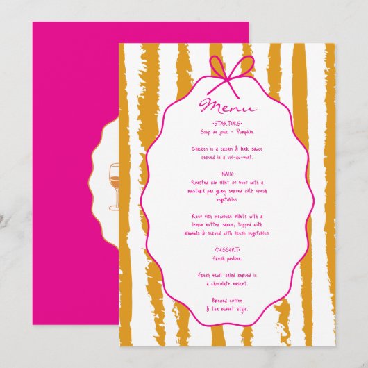 Whimsical Stripes Handwritten Painted Wedding  Menu (Voorkant / Achterkant)