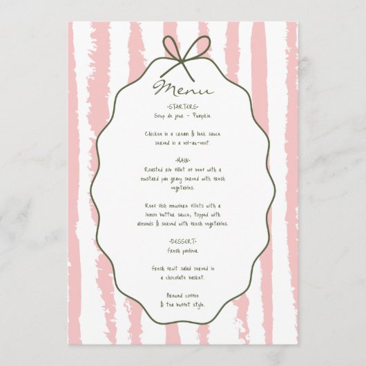 Whimsical Stripes Handwritten Painted Wedding  Menu (Voorkant)