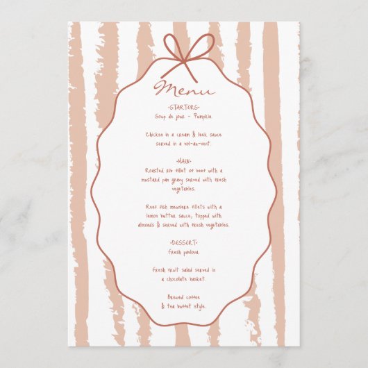 Whimsical Stripes Handwritten Painted Wedding  Menu (Voorkant)