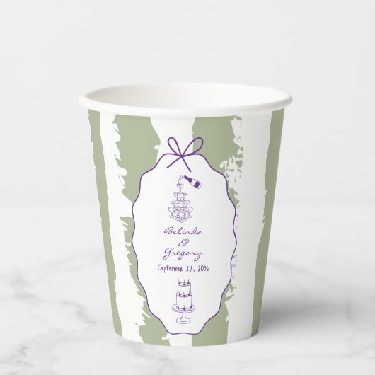 Whimsical Stripes Handwritten Painted Wedding  Papieren Bekers (Voorkant)