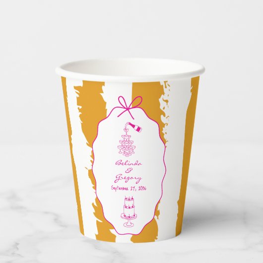 Whimsical Stripes Handwritten Painted Wedding  Papieren Bekers (Voorkant)