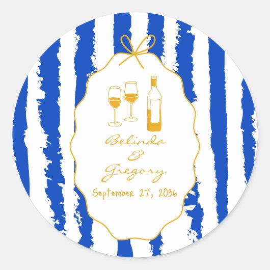Whimsical Stripes Handwritten Painted Wedding  Ronde Sticker (Voorkant)