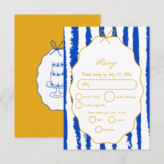 Whimsical Stripes Handwritten Painted Wedding  RSVP Kaartje (Voorkant / Achterkant)