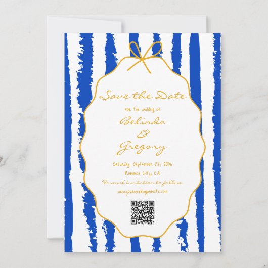 Whimsical Stripes Handwritten Painted Wedding  Save The Date (Voorkant)
