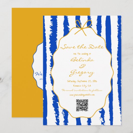 Whimsical Stripes Handwritten Painted Wedding  Save The Date (Voorkant / Achterkant)