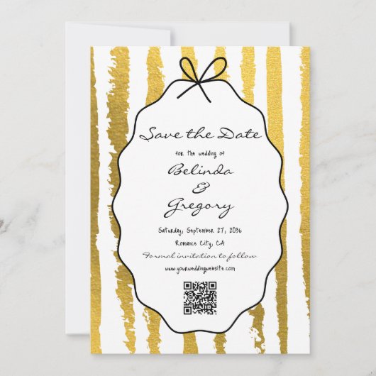 Whimsical Stripes Handwritten Painted Wedding Save The Date (Voorkant)