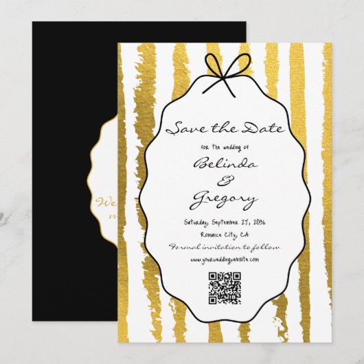 Whimsical Stripes Handwritten Painted Wedding  Save The Date (Voorkant / Achterkant)