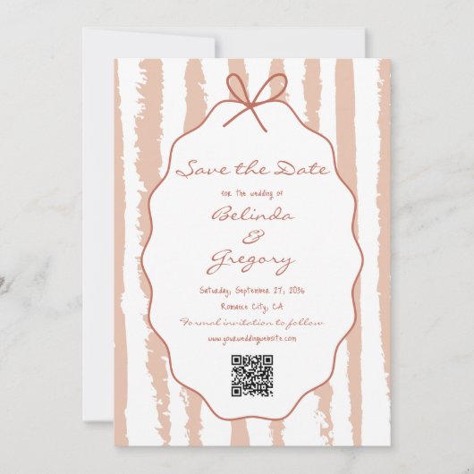 Whimsical Stripes Handwritten Painted Wedding Save The Date (Voorkant)