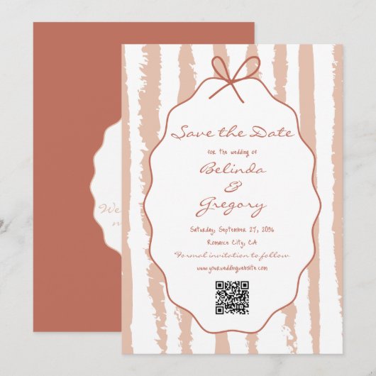 Whimsical Stripes Handwritten Painted Wedding  Save The Date (Voorkant / Achterkant)