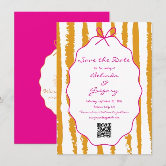 Whimsical Stripes Handwritten Painted Wedding  Save The Date (Voorkant / Achterkant)