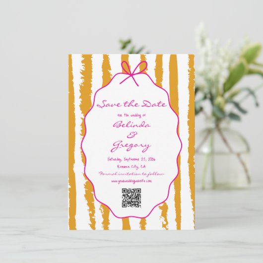 Whimsical Stripes Handwritten Painted Wedding  Save The Date (Staand voorkant)