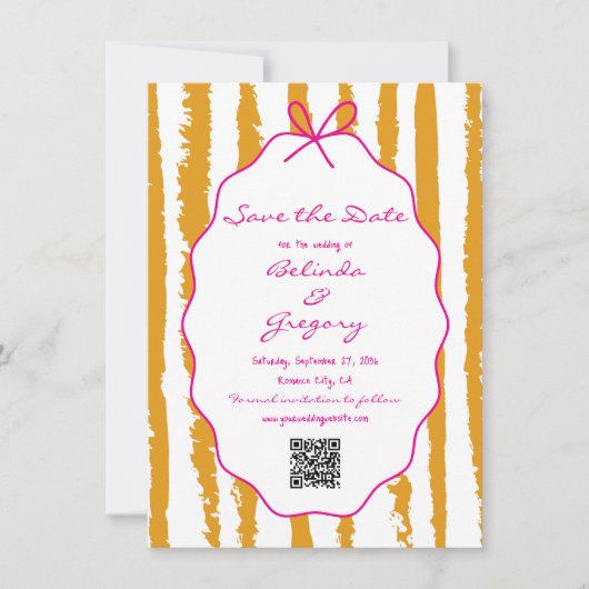 Whimsical Stripes Handwritten Painted Wedding  Save The Date (Voorkant)