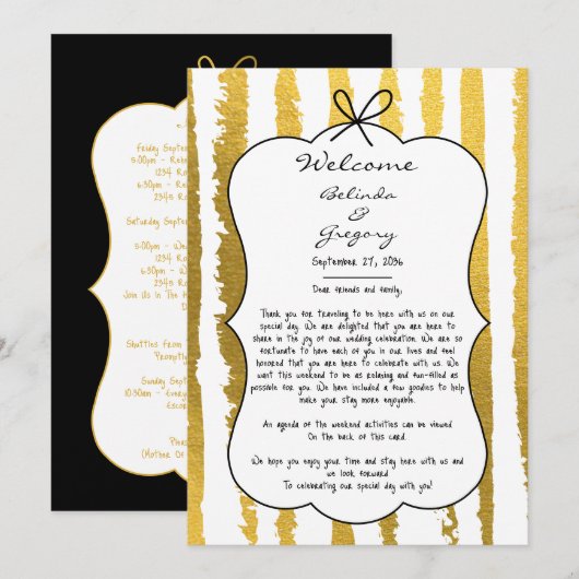 Whimsical Stripes Handwritten Wedding Itinerary Programmakaart (Voorkant / Achterkant)