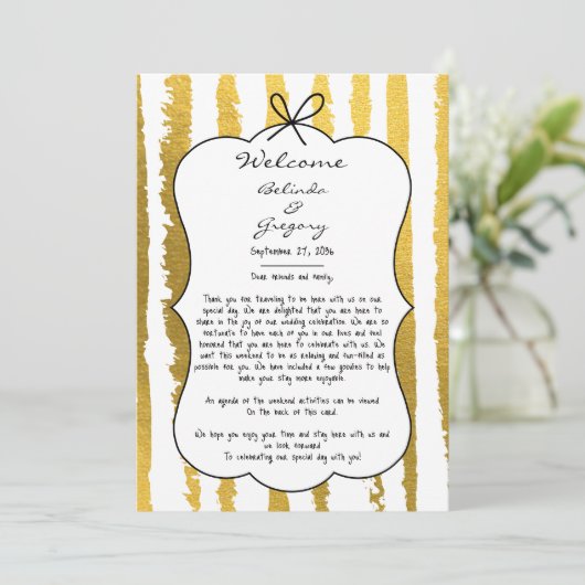 Whimsical Stripes Handwritten Wedding Itinerary Programmakaart (Staand voorkant)
