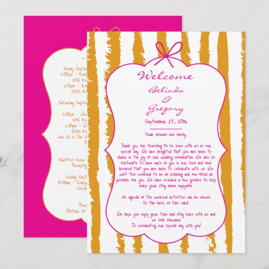 Whimsical Stripes Handwritten Wedding Itinerary Programmakaart (Voorkant / Achterkant)