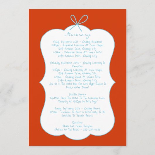 Whimsical Stripes Handwritten Wedding Itinerary Programmakaart (Achterkant)