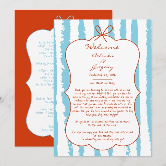 Whimsical Stripes Handwritten Wedding Itinerary Programmakaart (Voorkant / Achterkant)
