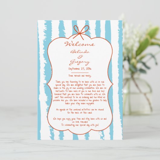 Whimsical Stripes Handwritten Wedding Itinerary Programmakaart (Staand voorkant)