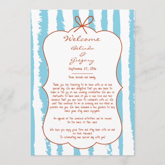 Whimsical Stripes Handwritten Wedding Itinerary Programmakaart (Voorkant)