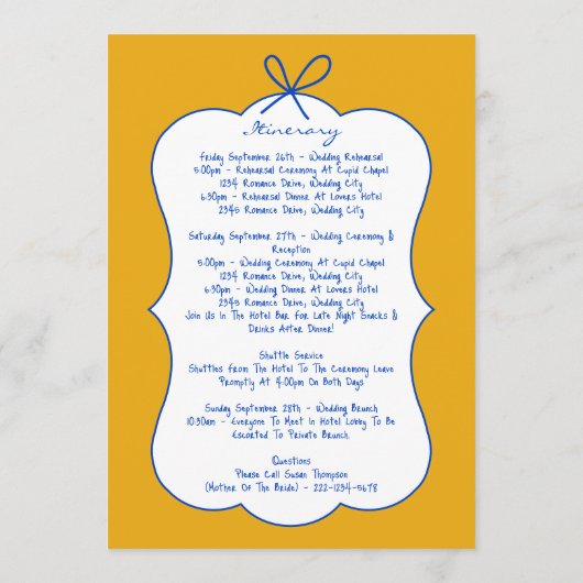 Whimsical Stripes Handwritten Wedding Itinerary Programmakaart (Achterkant)